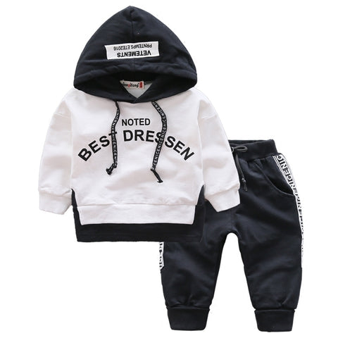 Spring Autumn Cotton Clothes Sets Baby Girl Boy Sports Hooded T-shirt Pants 2pcs / set Fashion Children Casual Tracksuit